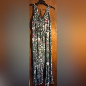 Floral Green and Pink Maxi Dress